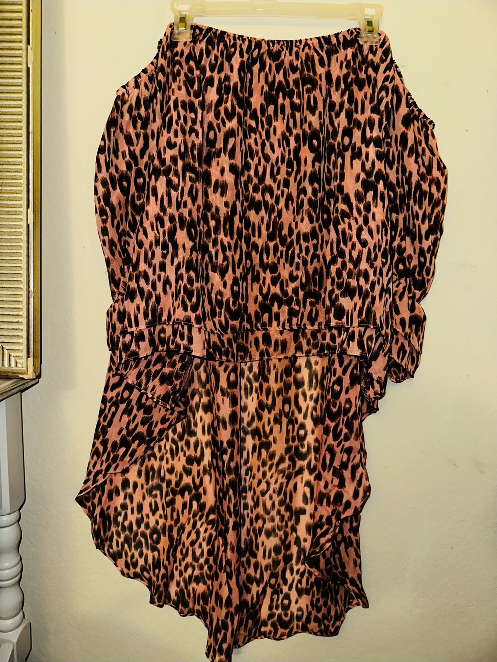 Evenuel cheetah high low off the shoulder blouse size large BNWT